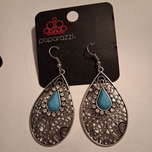 Paparazzi Earrings Brand New Turquoise And Silver